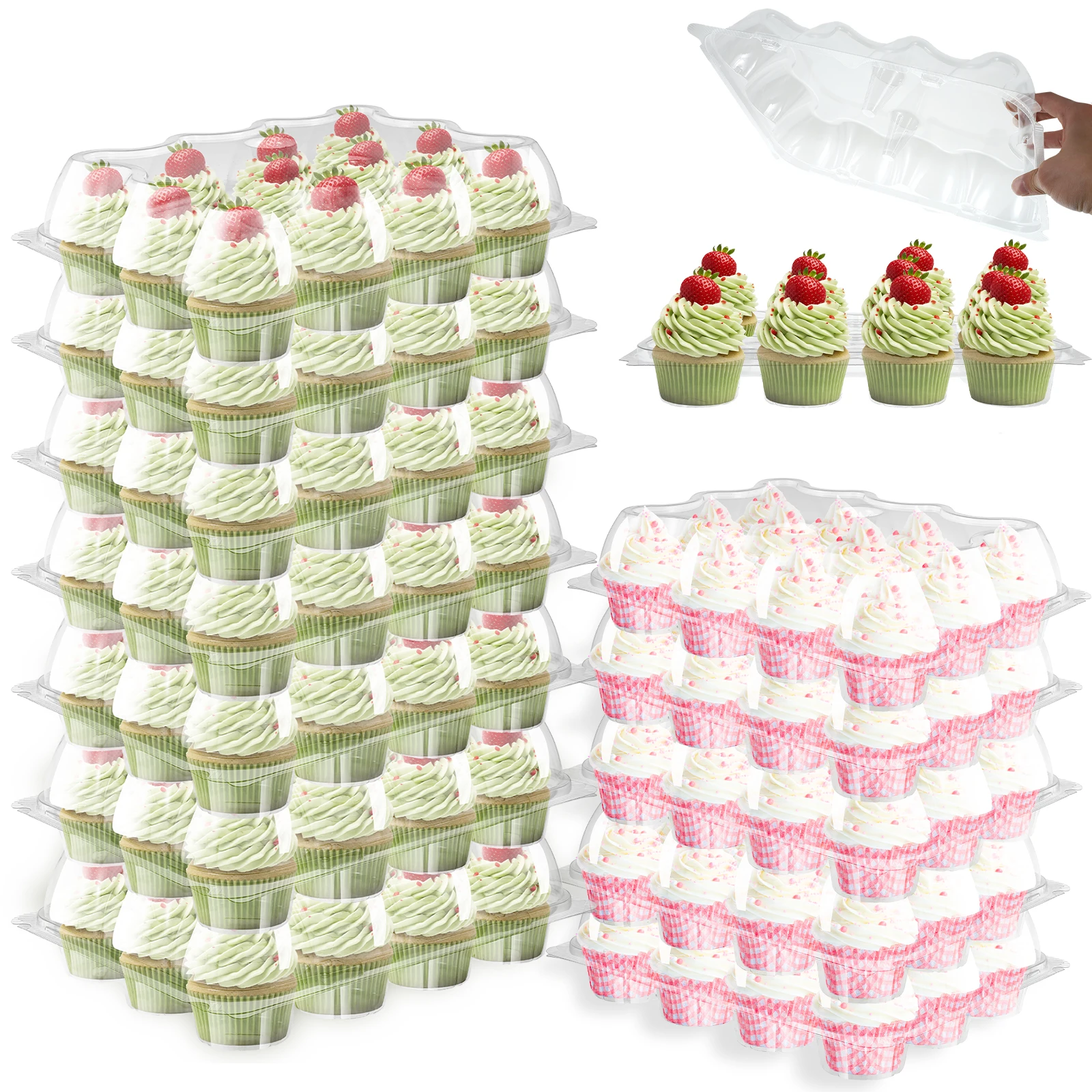 

12 Holes Transparent Cake Box Mini Muffin Cupcake Box Dome Pastry Baking Packaging Boxes for Wedding Birthday Party Decor