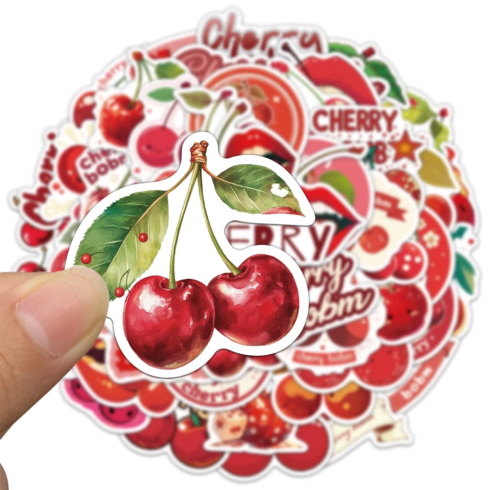 50PCS Fruit Cherry Sticker Red Cute Handheld Material Phone Case Laptop Luggage Waterproof Sticker