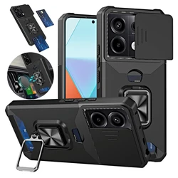 Armor Slide Camera Funda For Xiaomi Redmi Note 13 Pro 5G 4G Case Magnet Ring Card Slot Cover For Redmy Note13 Note13pro Plus 5G