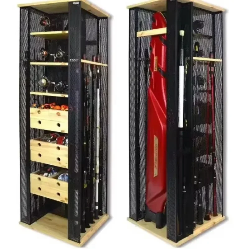 Fishing rod holder Wall-mounted vertical multi-functional display rack Rod storage rack Copy net Hand rod Rotatable base