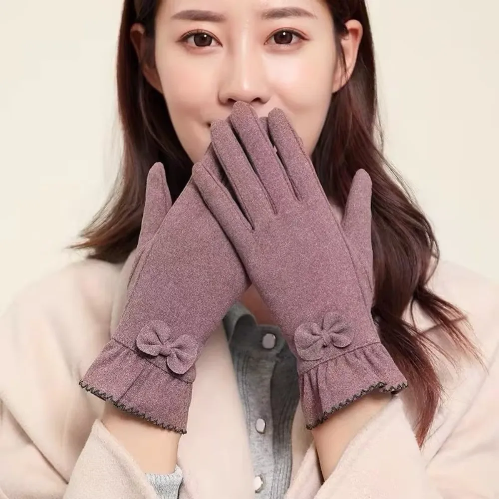 Simple Thickened Suede Velvet Gloves Full Finger Touch Screen Gloves Solid Color Keep Warm Winter Mittens Driving