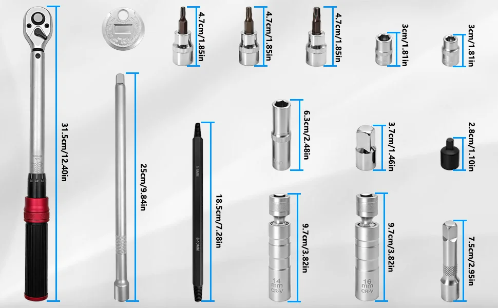 15-teiliges 1/4-Zoll Zündkerzen-Drehmomentschlüssel-Set — ±3% Hochpräzises Ratschenwerkzeug-Set, inklusive Zündkerzenabzieher – Detail 5