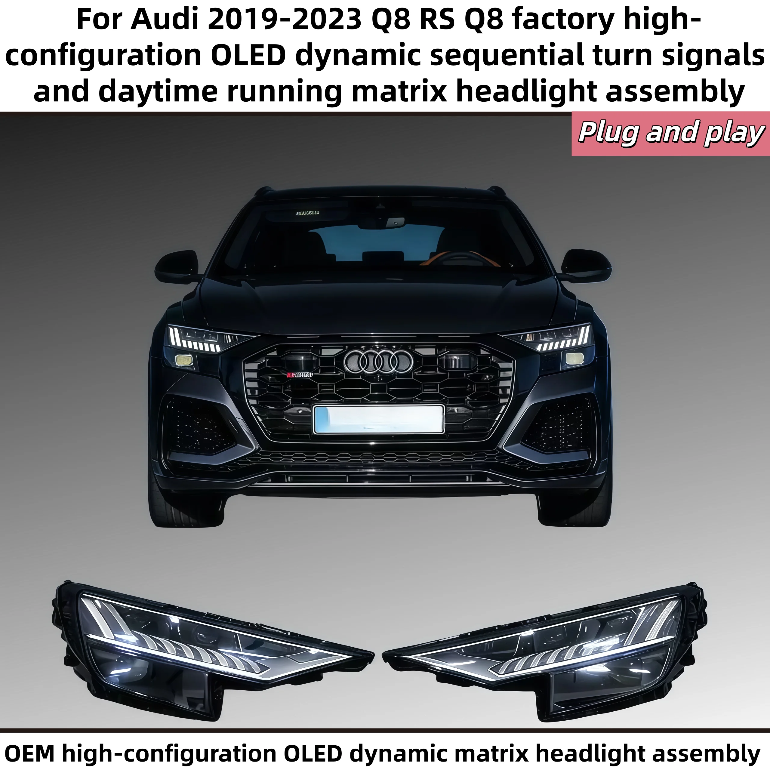 

Car headlight For Audi 2019-2023 Q8 RS Q8 OEM high-configuration OLED dynamic steering daytime running matrix headlight assembly