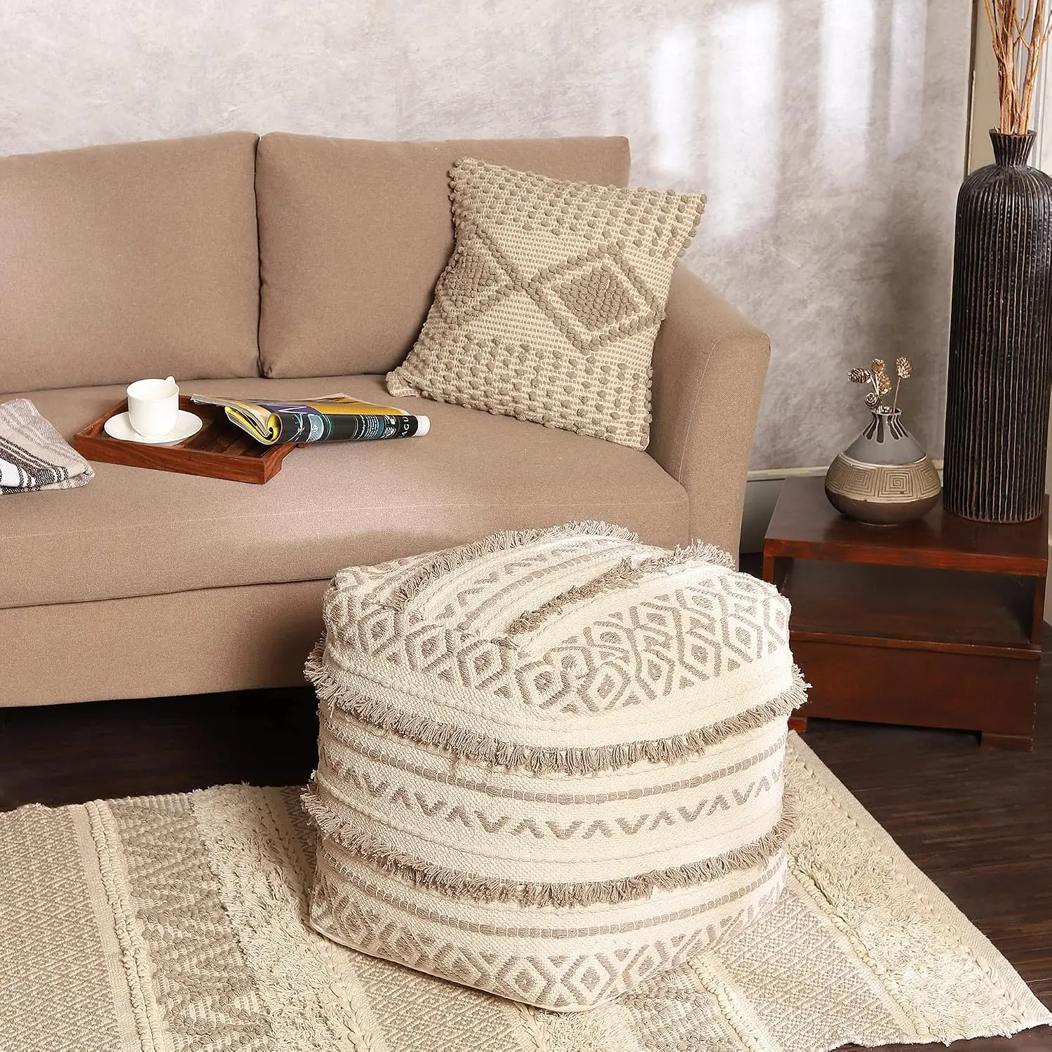 · REDEARTH · Pouf Ottoman with Filler Textured Storage Cube Bean Bag Pouffe Footrest for Living Room, Bedroom, Nursery, Kidsroom