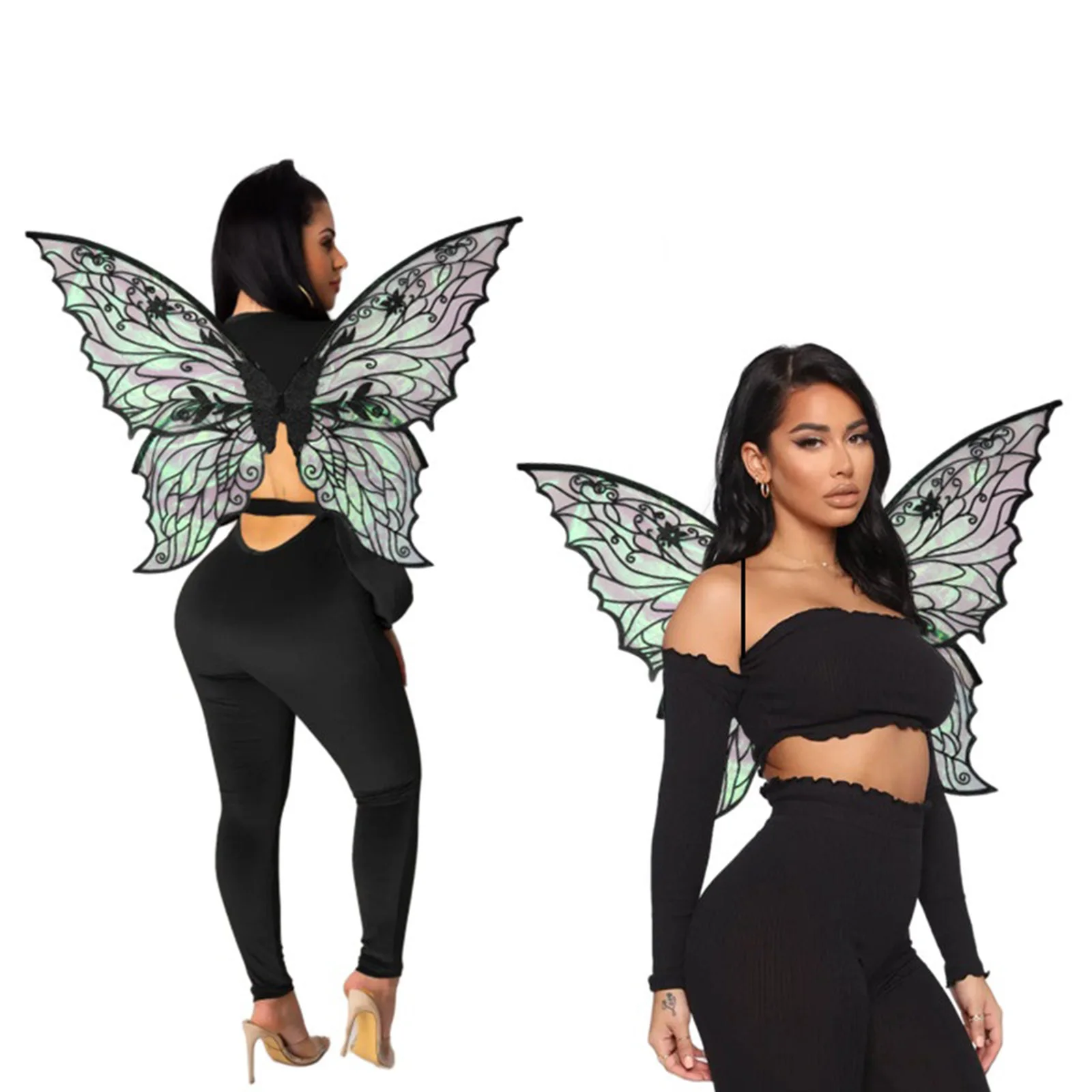 Dance Stage Performance Props Butterfly Wings Adult Kid Halloween Fairy Accessories Gradient Sheer Shiny Wings Fairy Angel Wings