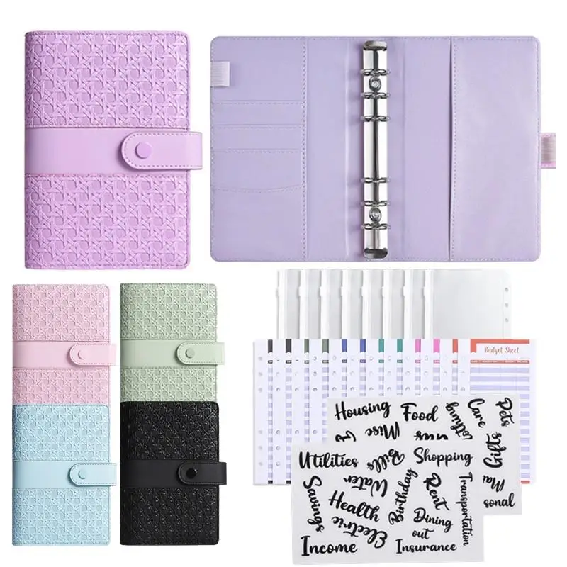 A6 Pu Leather Binder Economy 6-Ring Notebook, Stylish Design, Personal Notebook Binder Cover, Can Be Used For Cash Budget Storag
