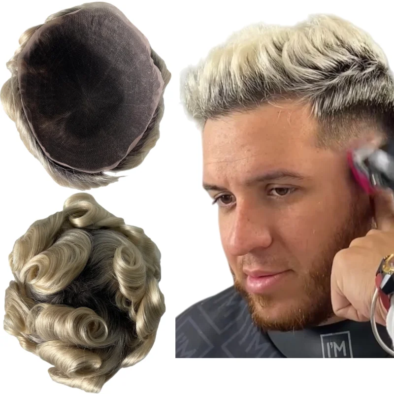 Sistem Rambut Manusia Remy # Rambut palsu pria T1b613 warna 8x10 full lace