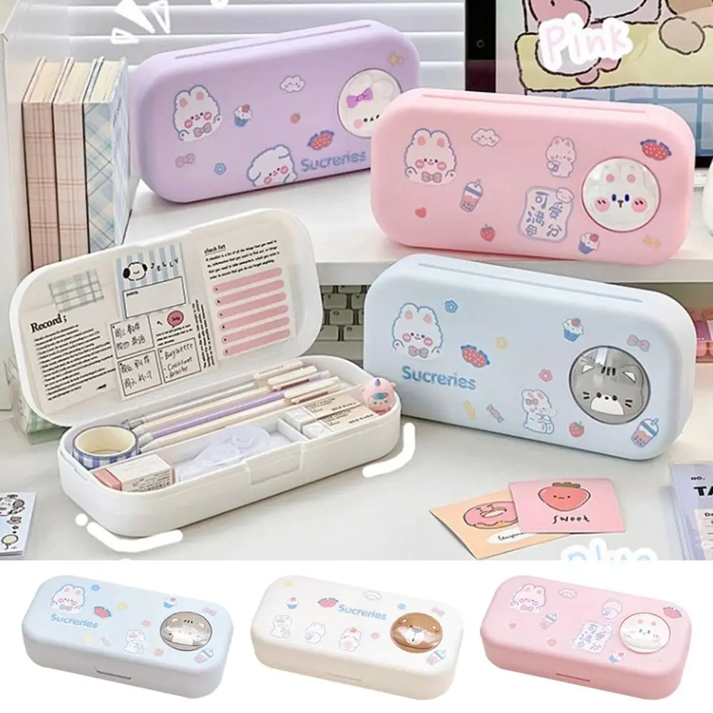 Cartoon Large Capacity Pencil Bag Multifunctional Portable Stationery Bag Double-layer Durable Pen Case Gift