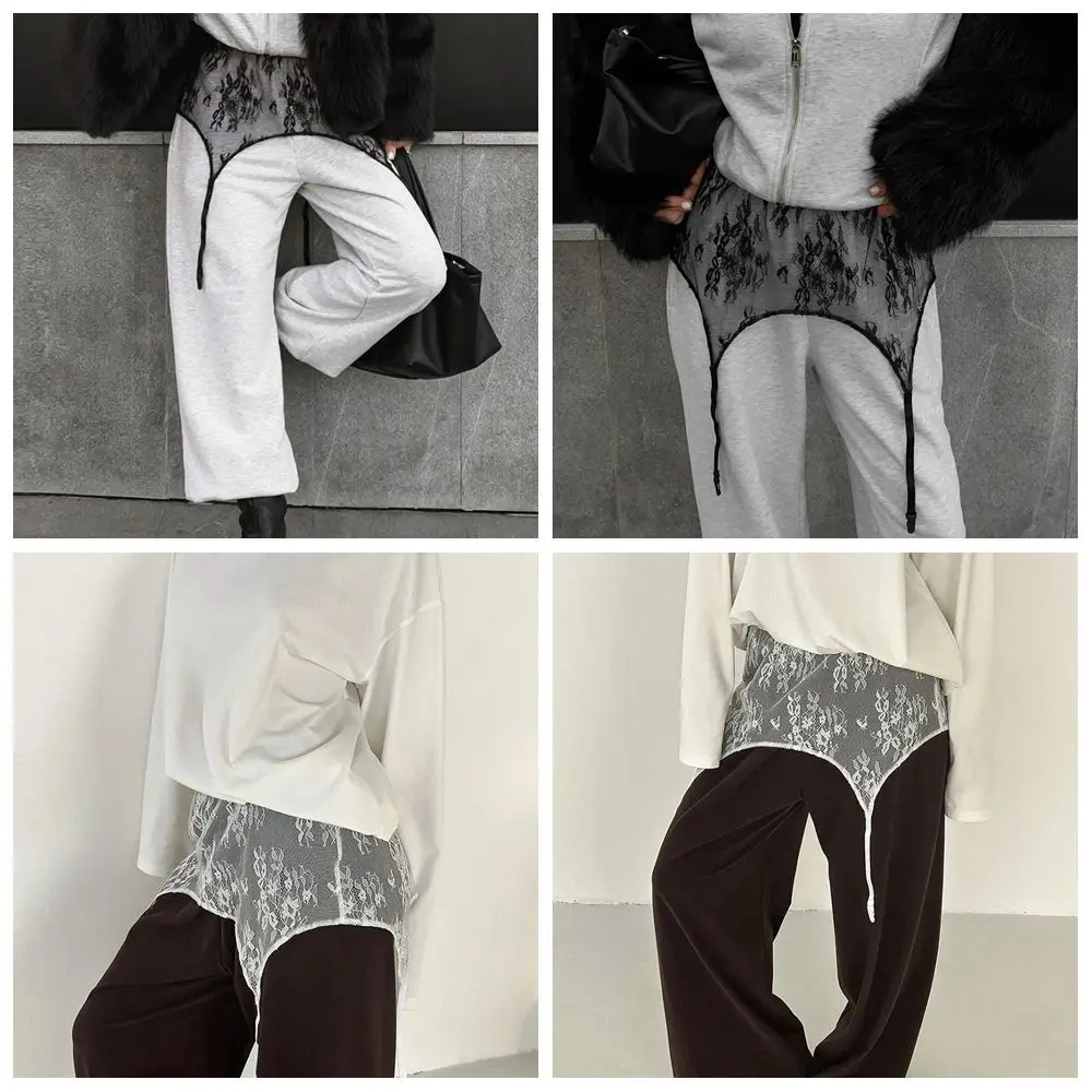 New Embroidered Flower Lace Mini Skirt Y2K Streetwear See Through Ruched Skirts Harajuku Lace Up Ruffles Skirt Jeans Decoration