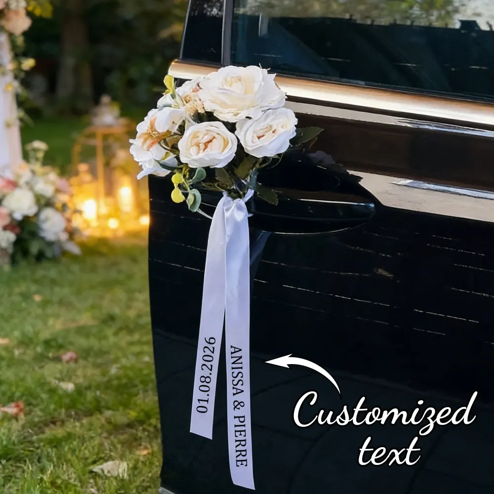 1pc Custom Wedding Car Decoration Bride And Groom Custom Wedding Rear View Mirror Car Handle Decoration Custom Bows And Ribbons