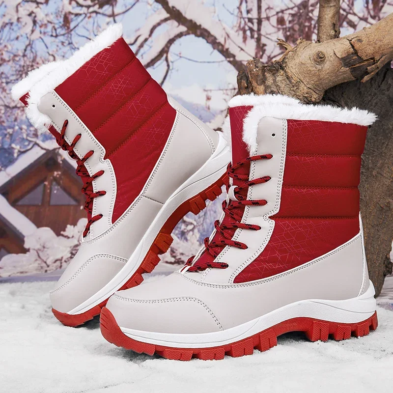 New High-Top Add Velvet Women'S Snow Boots Comfortable Non-Slip Thick Plush Warm Cotton Shoes Outdoor Waterproof Sports Shoes