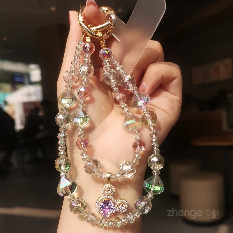 

Colorful Crystal Jewel Bracelet Women's Mobile Phone Lanyard Short Hand Beaded Chain Wrist Colored Diamond Pendant Bracelet