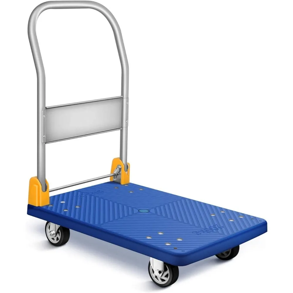 

Platform Truck with 440lb Weight Capacity and 360 Degree Swivel Wheels, Foldable Push Hand Cart for Loading and Storage, Blue