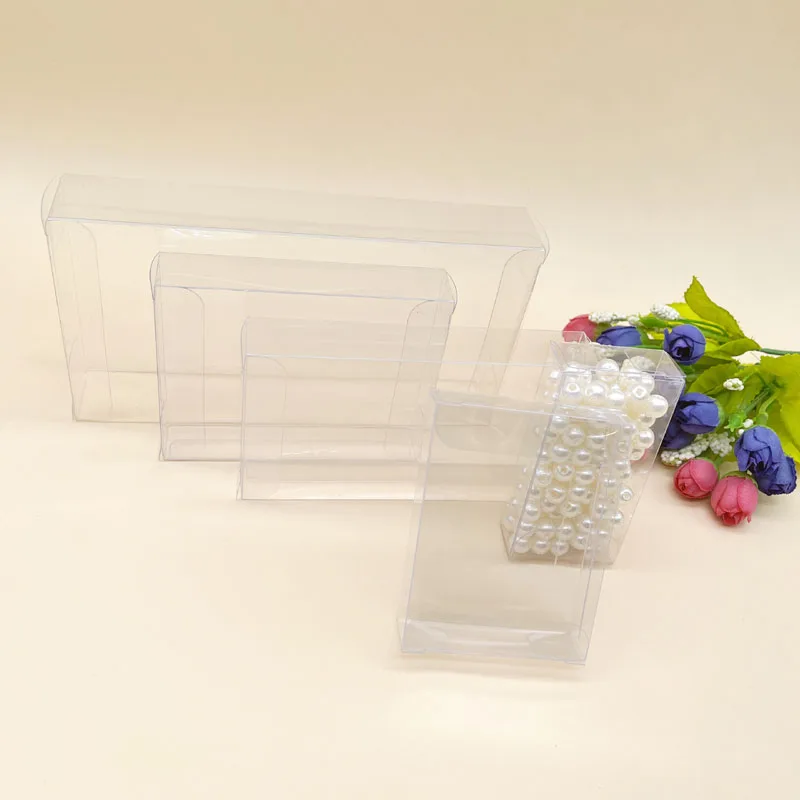 50pcs 2xBxC 2.5xBxC Transparent Christmas Gift Box Clear PVC Plastic Boxes for Candy Wedding Jewelry Packaging Storage Box 2Side