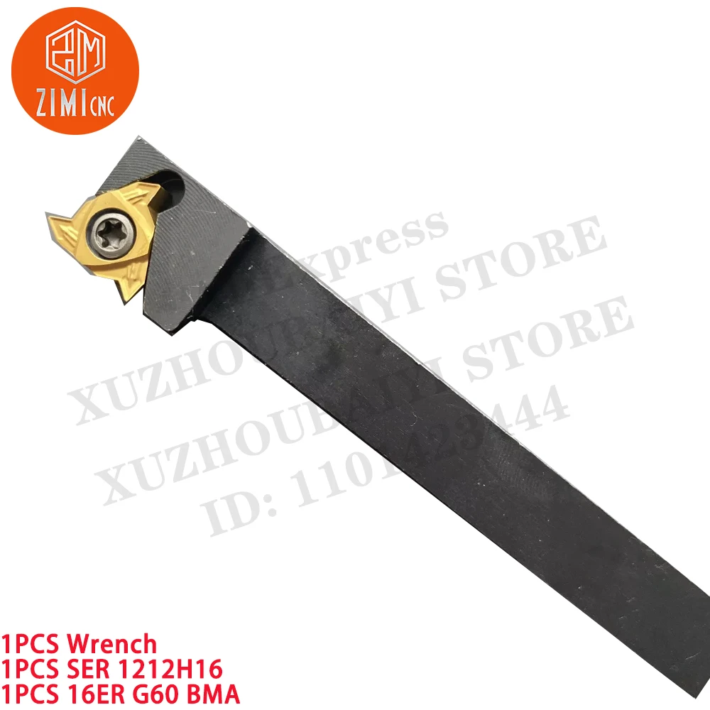 1 قطعة SER 1212 H16 حامل أداة تحويل الخيوط الخارجية CNC +1 قطعة 16ER G60P BMA إدخالات كربيد أداة CNC مخرطة معدنية أدوات القطع
