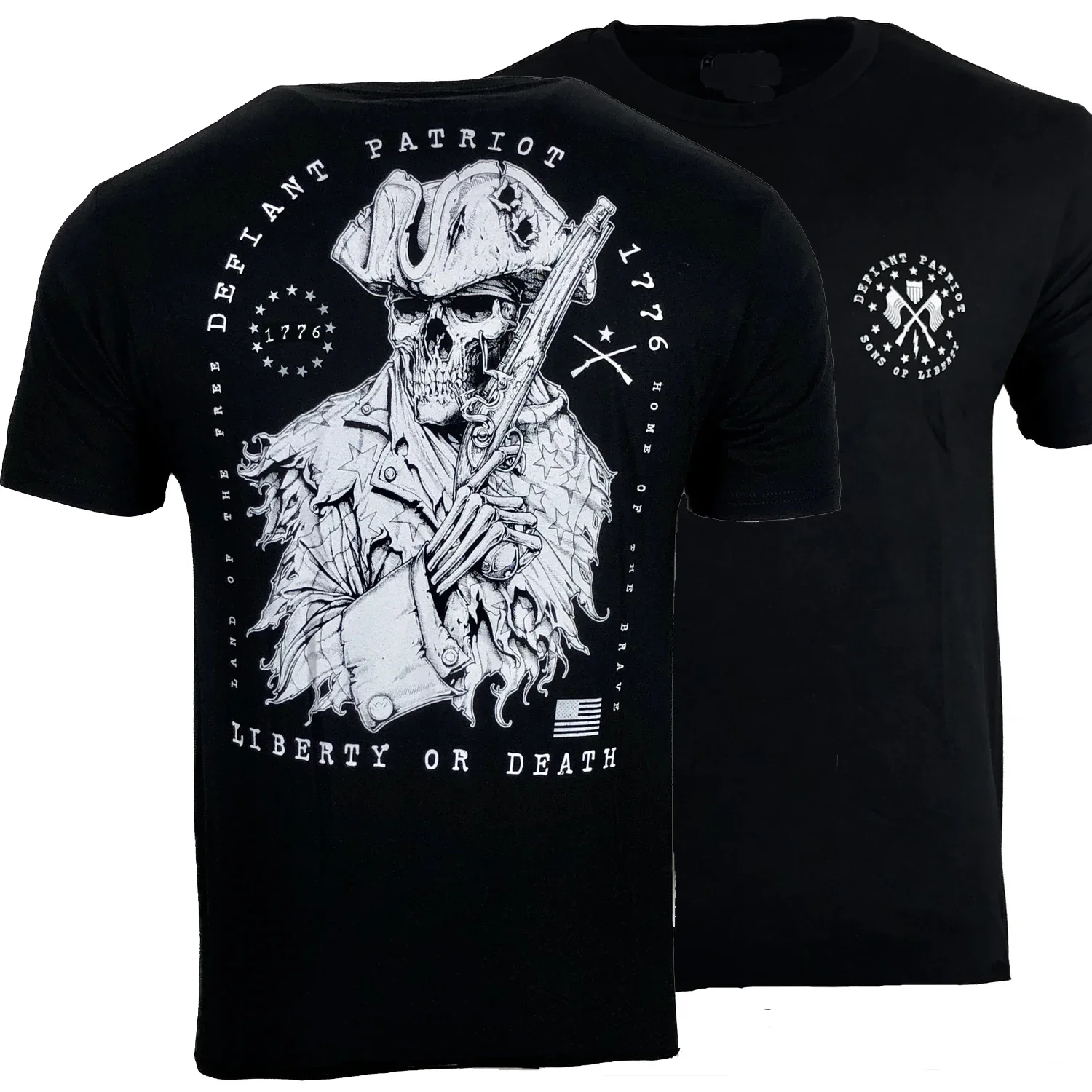 Liberty or Death Inscription USA Defiant Patriot 1776 Tactical T-Shirt New 100% Cotton O-Neck Short Sleeve Casual Mens T-shirt