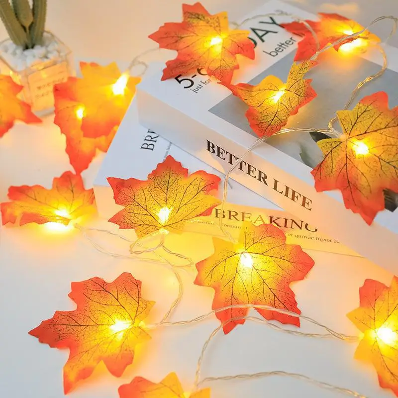 Foglie di acero autunnale artificiale ghirlanda di zucca LED fata String Light decorazione del ringraziamento di natale fai da te festa di Halloween