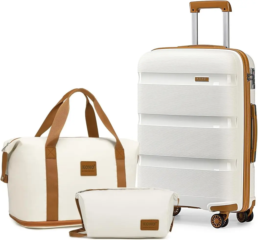 Juegos de equipaje Kono, carrito de viaje de carcasa dura de 3 piezas, 4 ruedas giratorias, maleta ligera de polipropileno con cerradura TSA