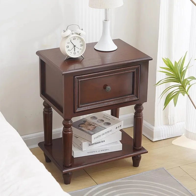 Vintage Solid Wood Nightstand Modern Bedside Table for Home Bedroom Furniture Compact Storage Cabinet