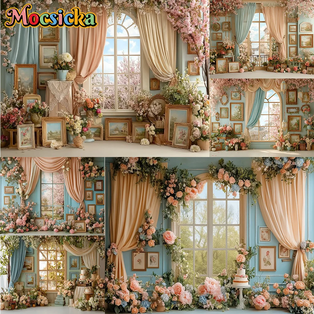 

Mocsicka Spring Photography Background Flower Curtain Screens Decoration Backdrop Baby Shower Newbron Party Portrait Studio Prop