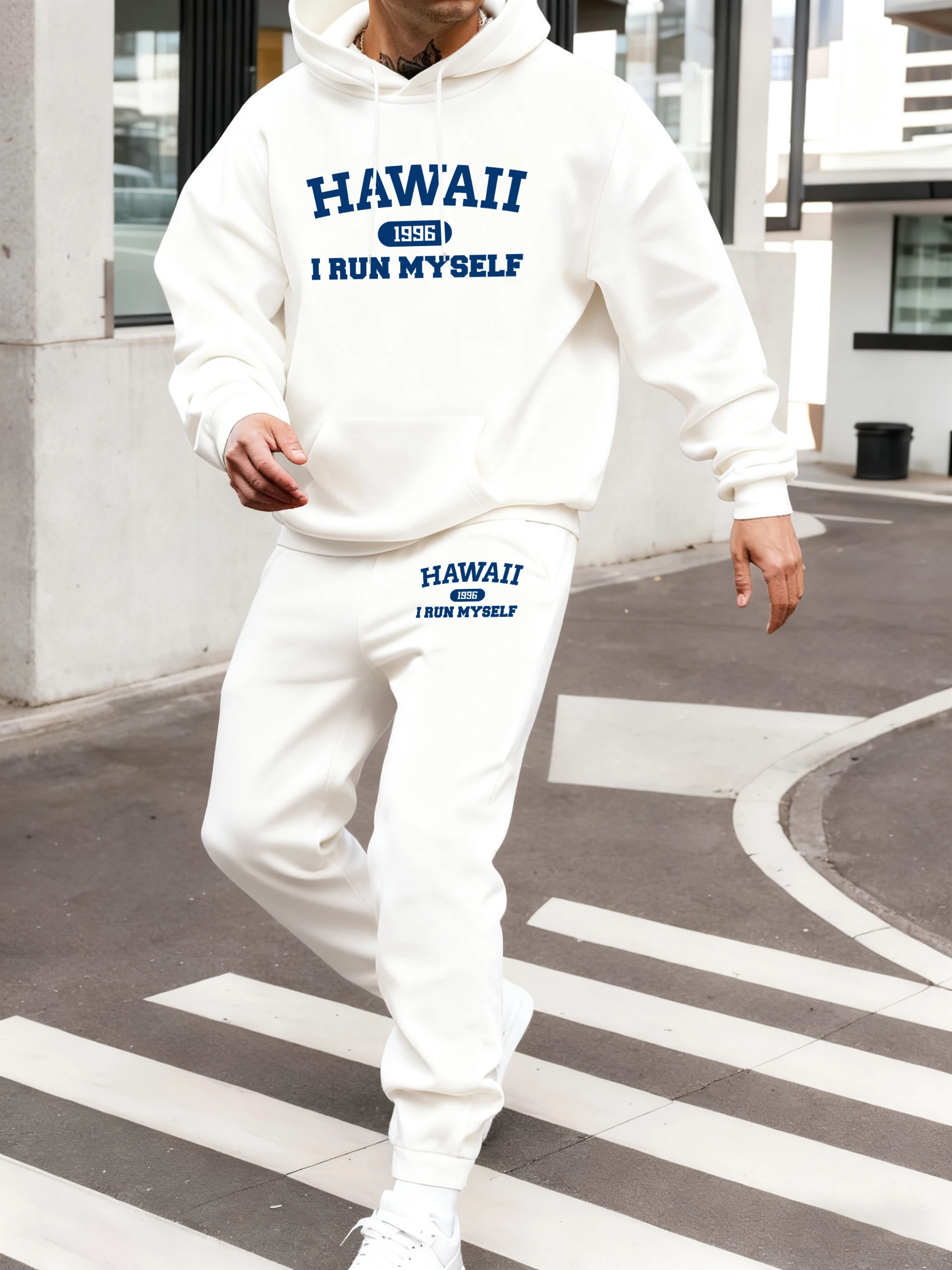 

Hawaii 1996 I Run Myself Print New Hoodie Set Men Sport Casual Sweatshirt Autumn Fleece Sweatpants Hipster Drawstring Long Pants