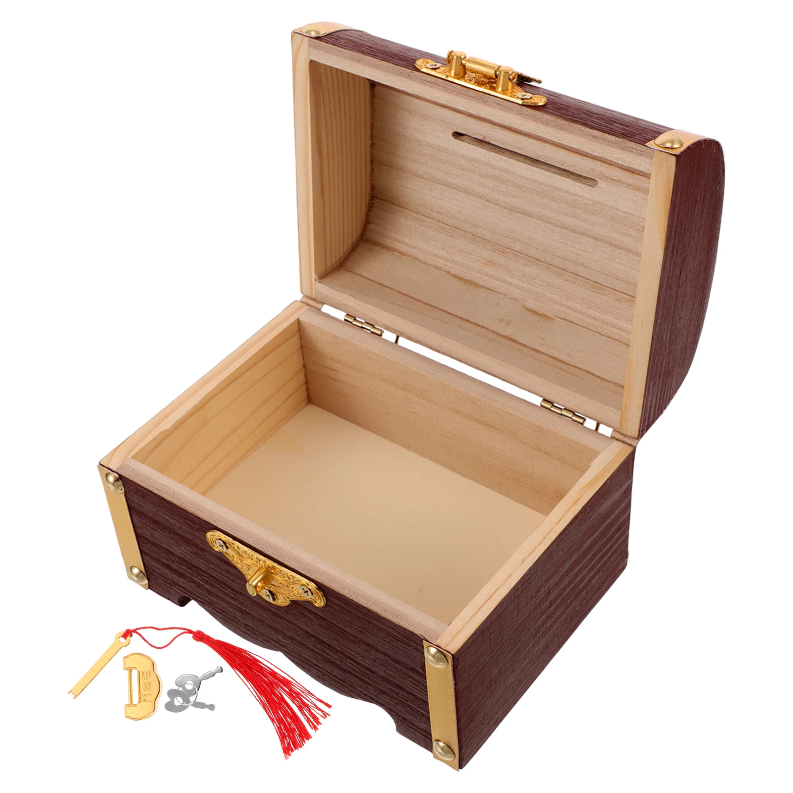 

Vintage Style Wooden Treasure Chest Box With Lock Secure Jewelry Storage Organizer For Watches Rings Coins Retro Decorative