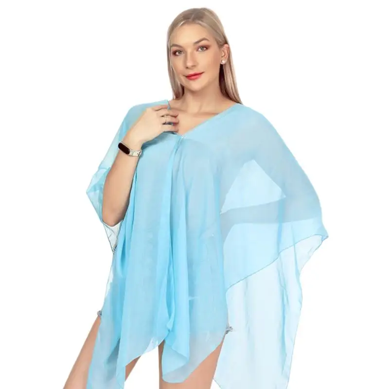 

Summer shawls for Women lightweight Imitation silk Sun protection scarves bikini Cover Up Chiffon Beach wraps soild color