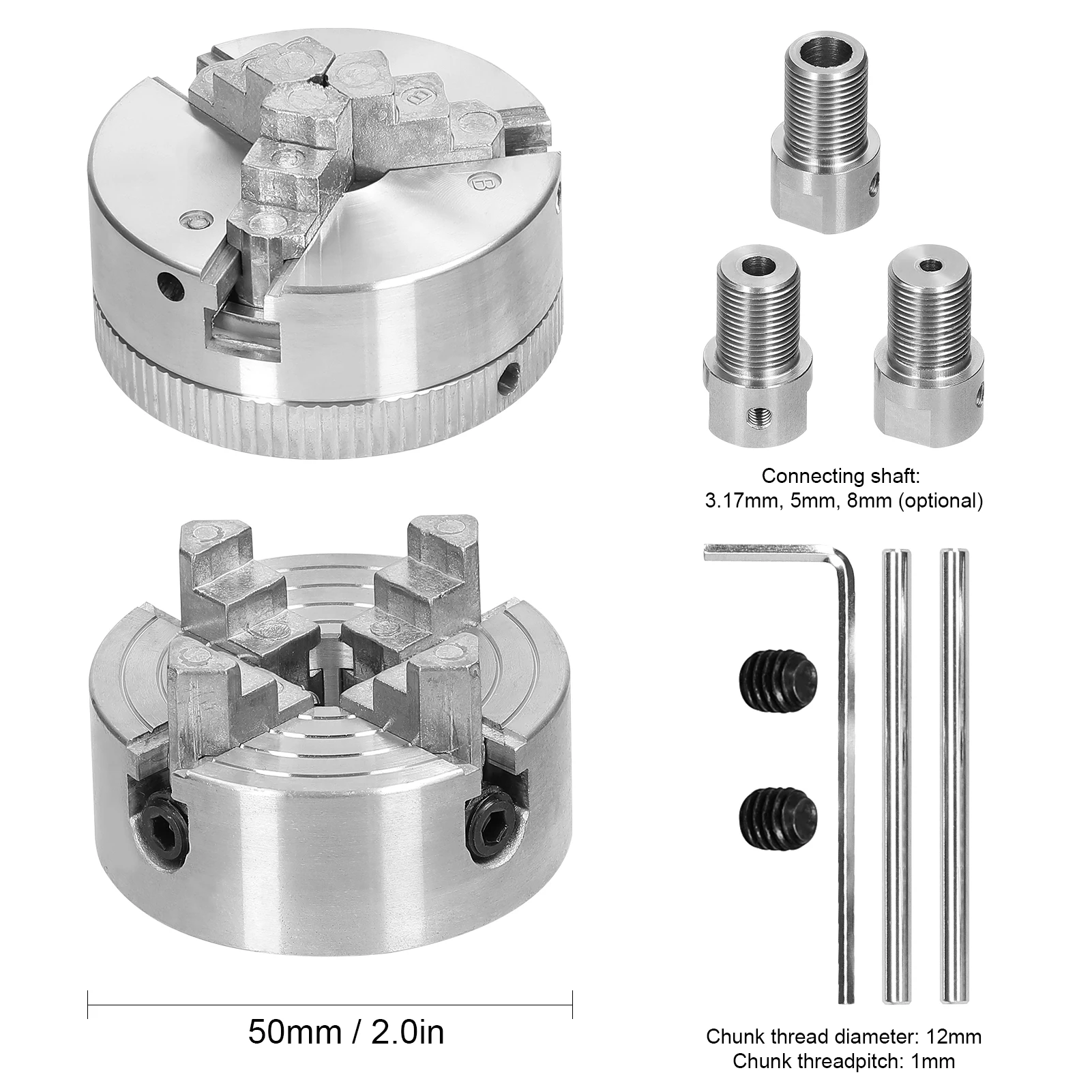 Lathe Chuck 3 Jaws/4 Jaws Manual Self-Centering Mounting Bolt for Grinding Milling Turning Machine 3.17mm/5mm/8mm