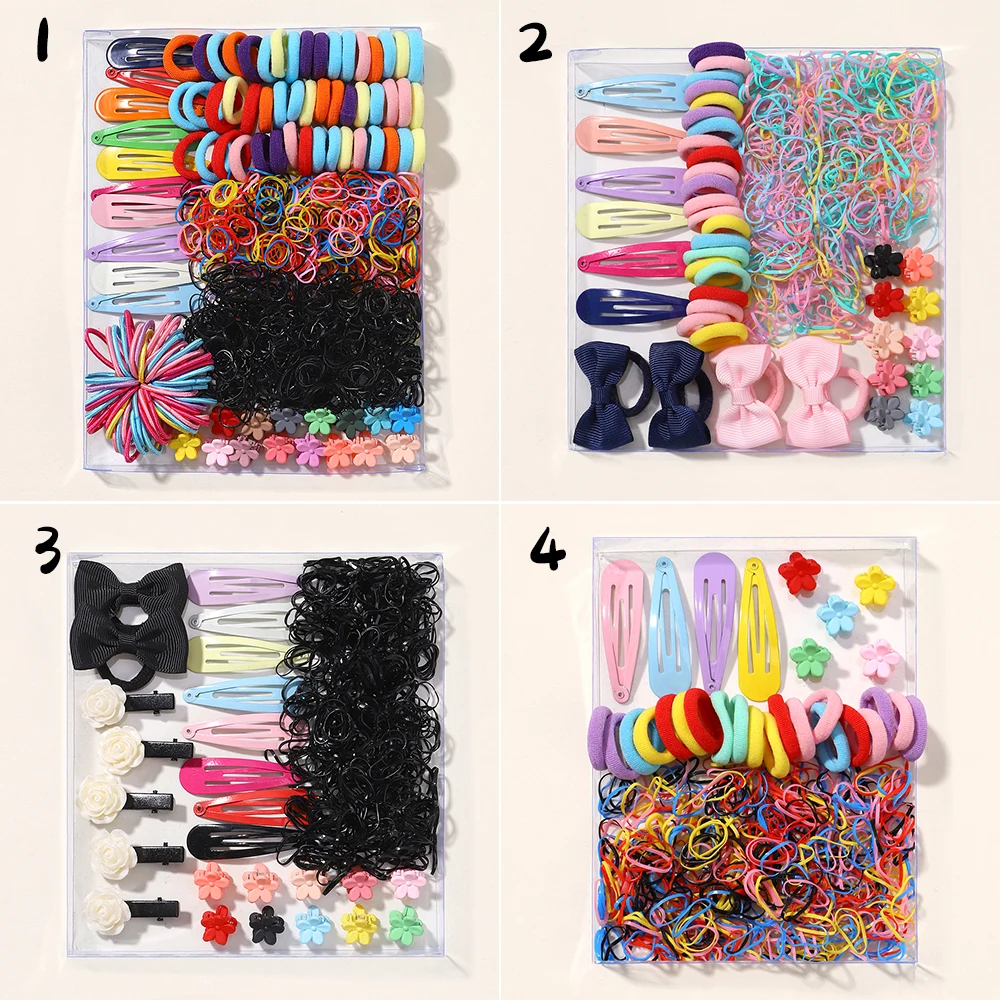 1125PCS Children Lovely Colorful Flower Clip BB Clip Disposable Hair Ring A Bag of Multipurpose Rubber Band Hair Wholesale Gift