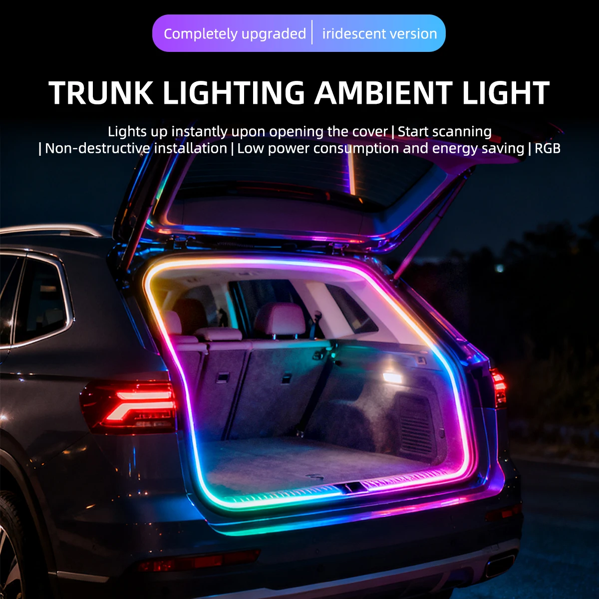 

4M Car Trunk LED Strip Light Strip RGB Rainbow Dynamic Ambient Light Universal Auto Trunk Decoration Exterior Interior LED Light