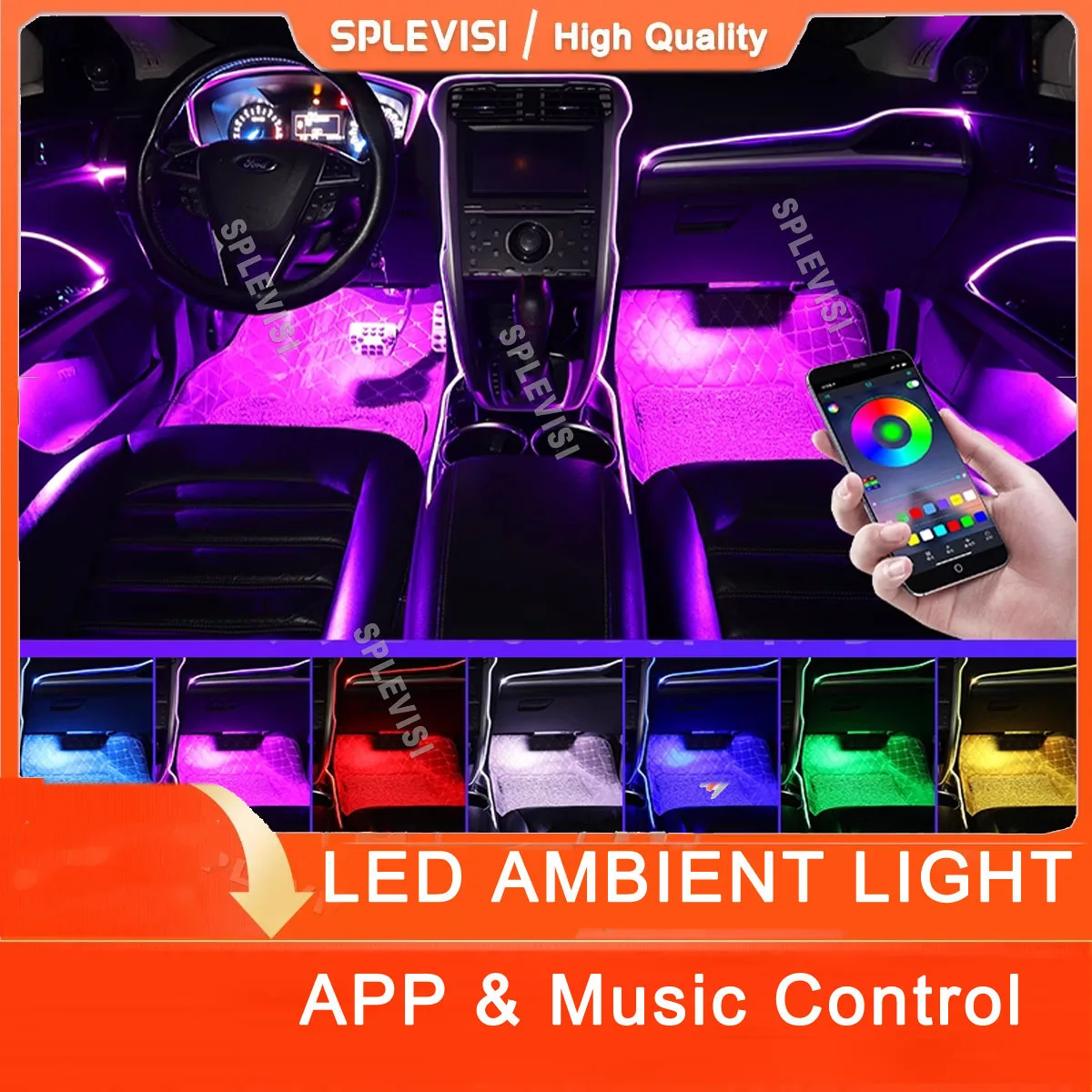 

Wireless Bluetooth APP Control RGB Car Interior Lights Car LED Strip Lights Fiber Optic Ambient Lighting Kit w/ Sound Active