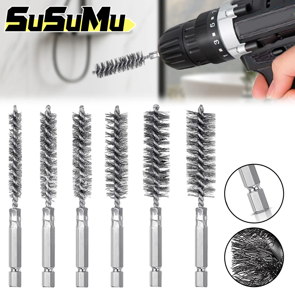 6 Pcs 8-19mm Wire Tube Machinery Cleaning Brush Rust Cleaner Washing Polishing for Automotive Manufacturing Processing Industry