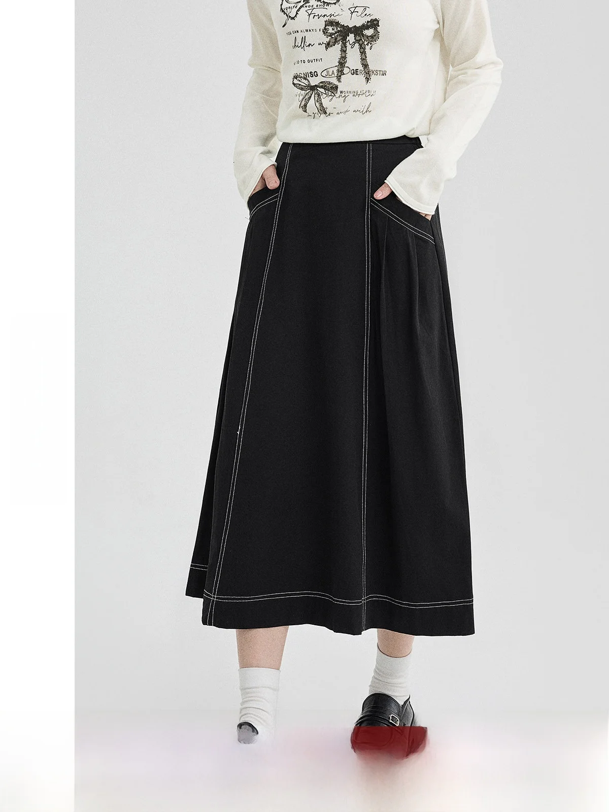 

Bla Stitched High Waist A-Line Skirt for Women Casual Versatile Spring New Sle Slimming f-length Skirts