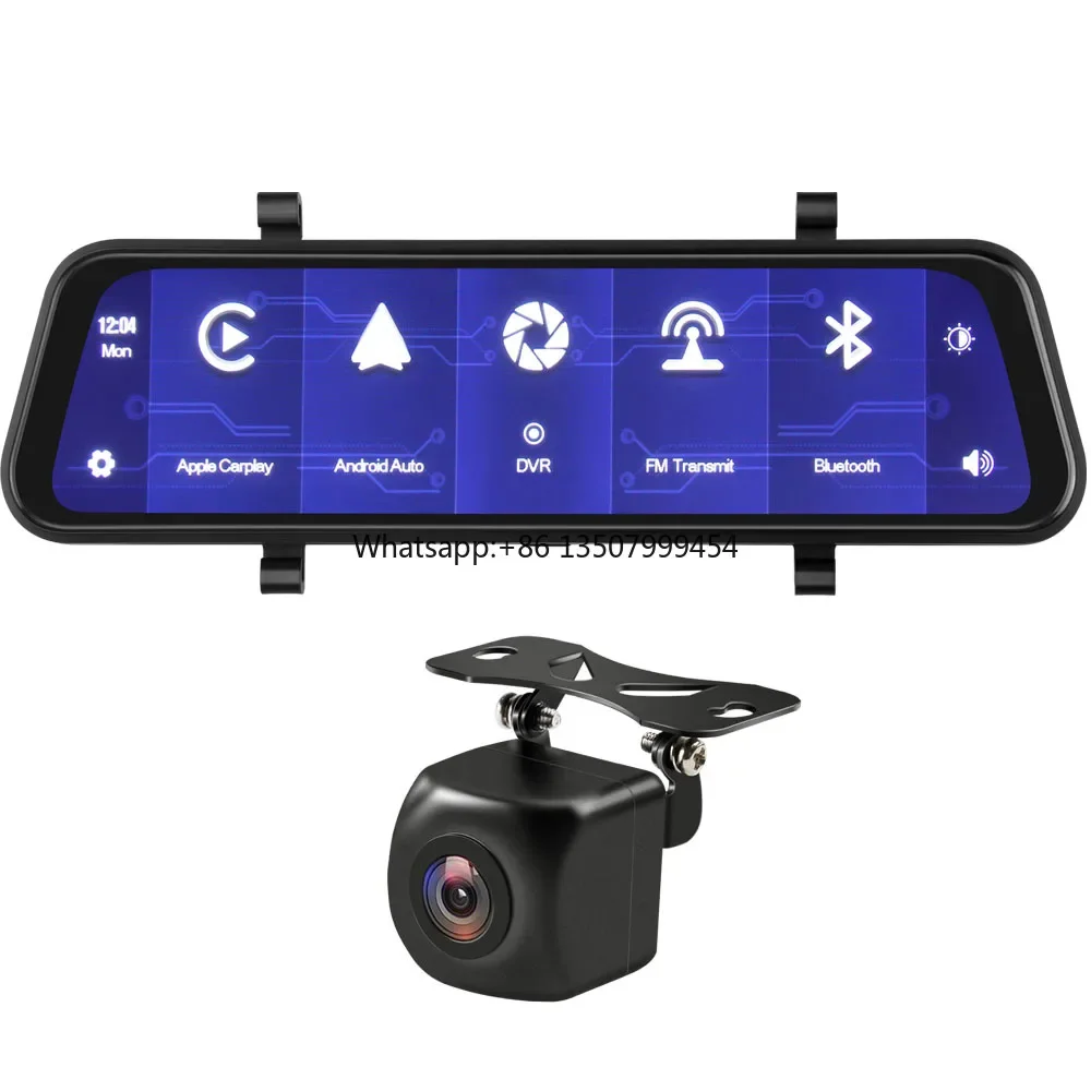 

Hot Selling 2K FULL HD Dual Lens Car DVR Mirror Dash Cam Wireless Carplay Interface Android Auto Rearview Driving Recorder IPS