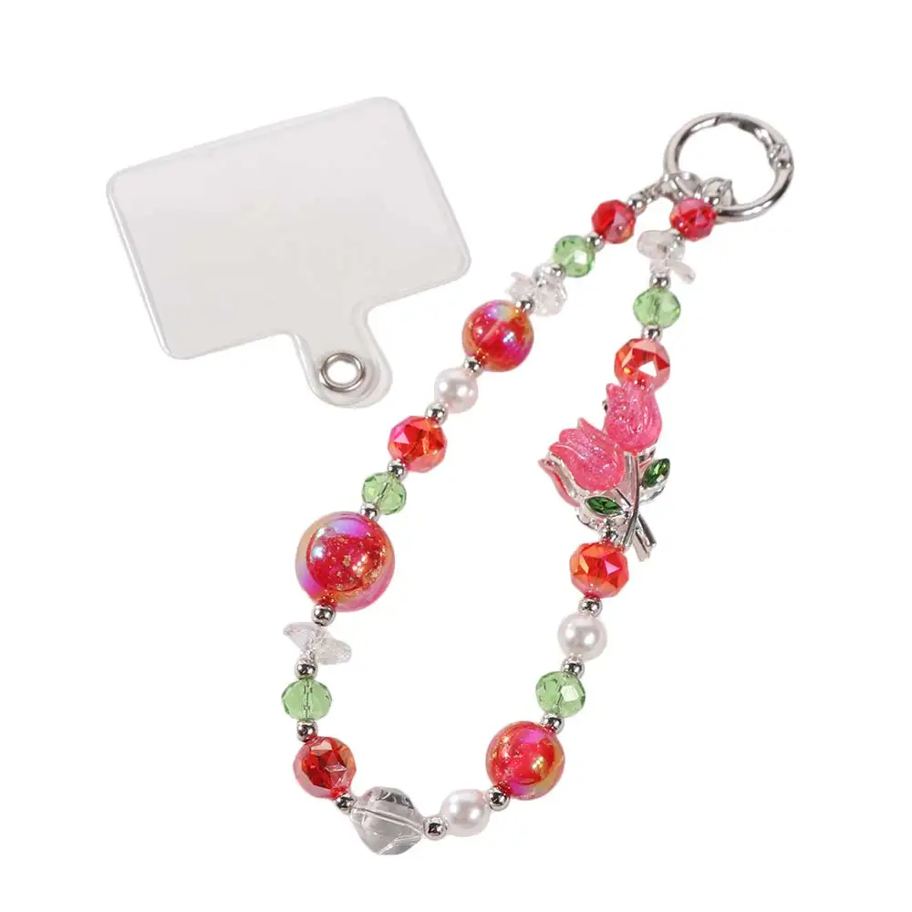 

Tulip Flower Crystal Bead Phone Strap Wrist Chain Anti Loss Cell Phone Chain Luxury Pearl Mobile Phone Lanyard