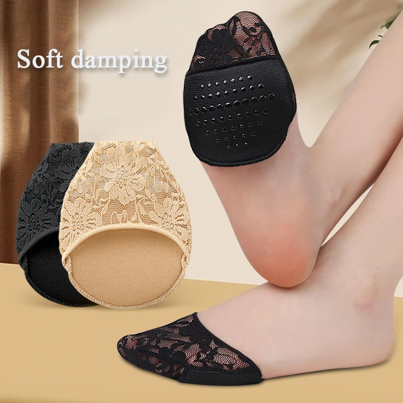 

Female Summer Half Palm Socks Silicone Breathable Forefoot Socks Non-slip Lace High Heels Insoles Comfortable Forefoot Pads