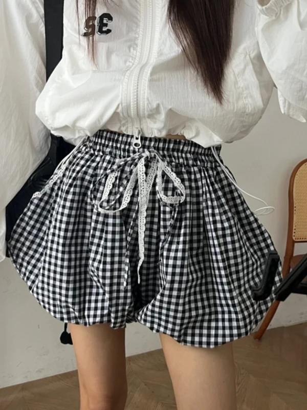 

Женские повседневные брюки из вельвета в клетку с эластичным поясом на шнурке, короткие шорты в корейском стиле, укороченные, с эффектом омоложения, пушистые, для повседневной носки