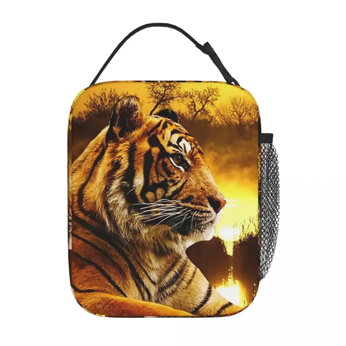 Tiger And Sunset Insulated Lunch Bag for Women Children Portable Food Boxes Thermal Lunch Box Tote