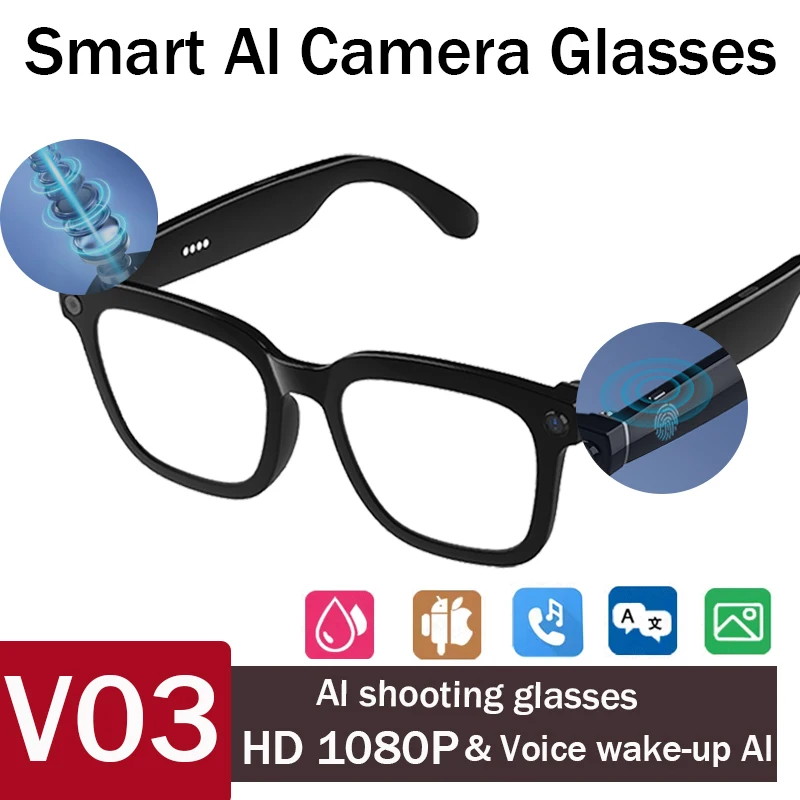 

Умные очки с искусственным интеллектом, HD камера для съемки, перевод диалога, высокая четкость, BT-вызов, музыка, Vedio, водонепроницаемые очки ENC с шумом