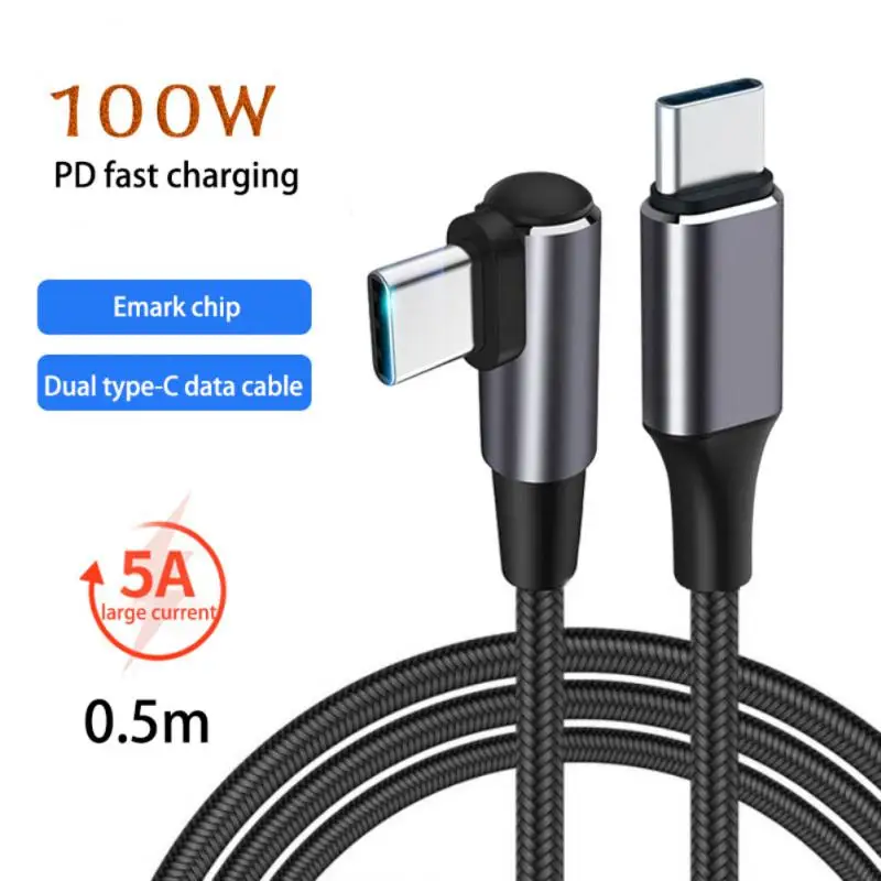 RYRA 0.5/1/2m USB Type C To USB C Cable 100W PD 5A Right Angle Fast Charging Type-C Date Wire For MacBook Xiaomi Samsung