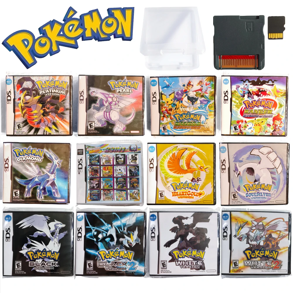 Permainan Konsol Video Game NDS 3DS USA Boxed DS Game 23in1 Seri Pokemon Kartu Memori R4 Pokemon HeartGold SoulSilver Platinum