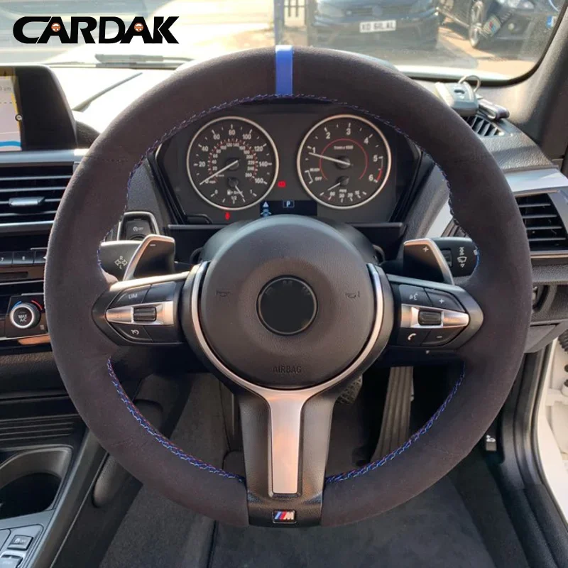 CARDAK Black Suede Leather Car Steering Wheel Cover For BMW F87 M2 F80 M3 F82 M4 M5 F12 F13 M6 F85 X5 M F86 F33 X6 M F30 M Sport