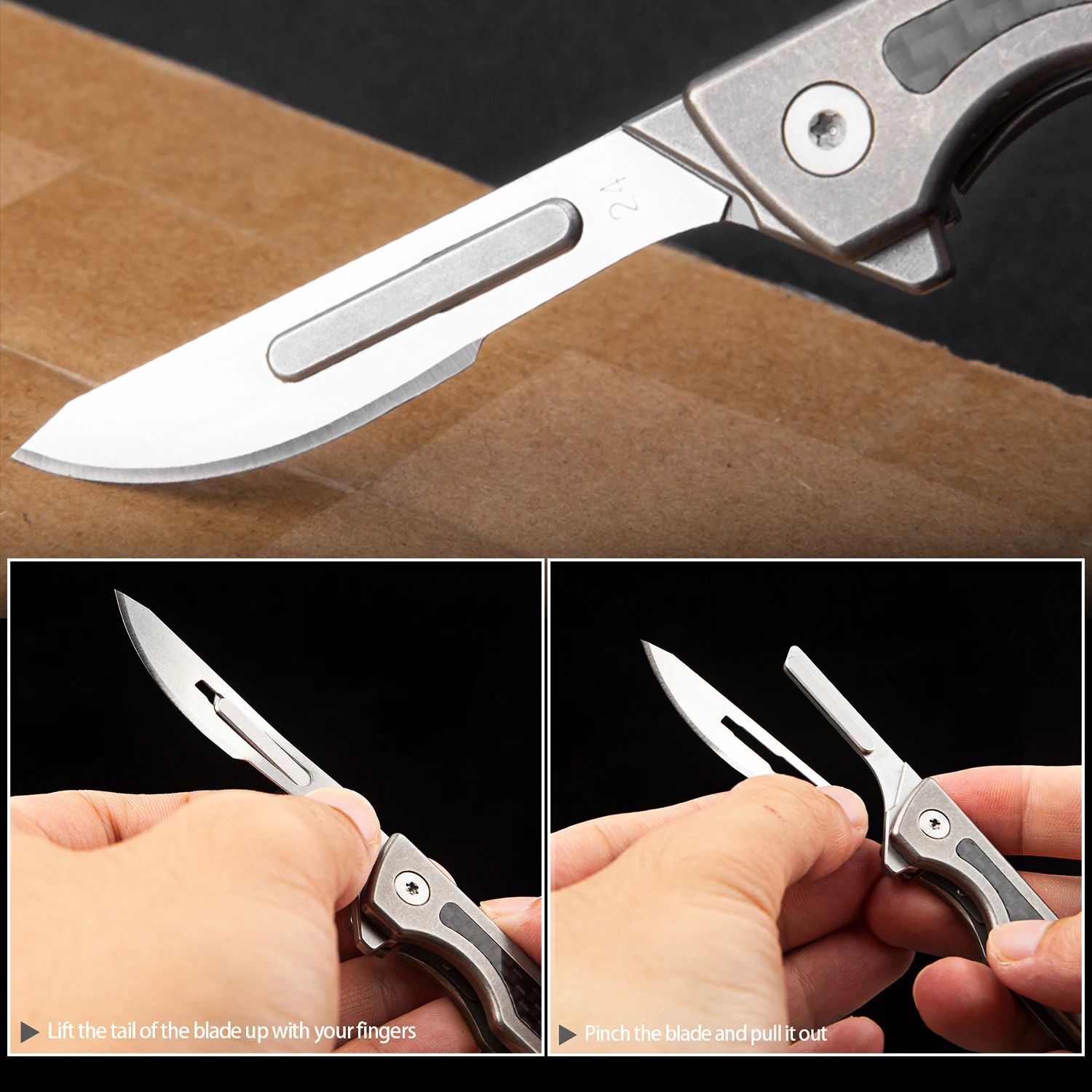 Titanium Alloy Folding Knife Replaceable Blade Outdoor Camping EDC Tools With Pen Clip Hanging On Backpack