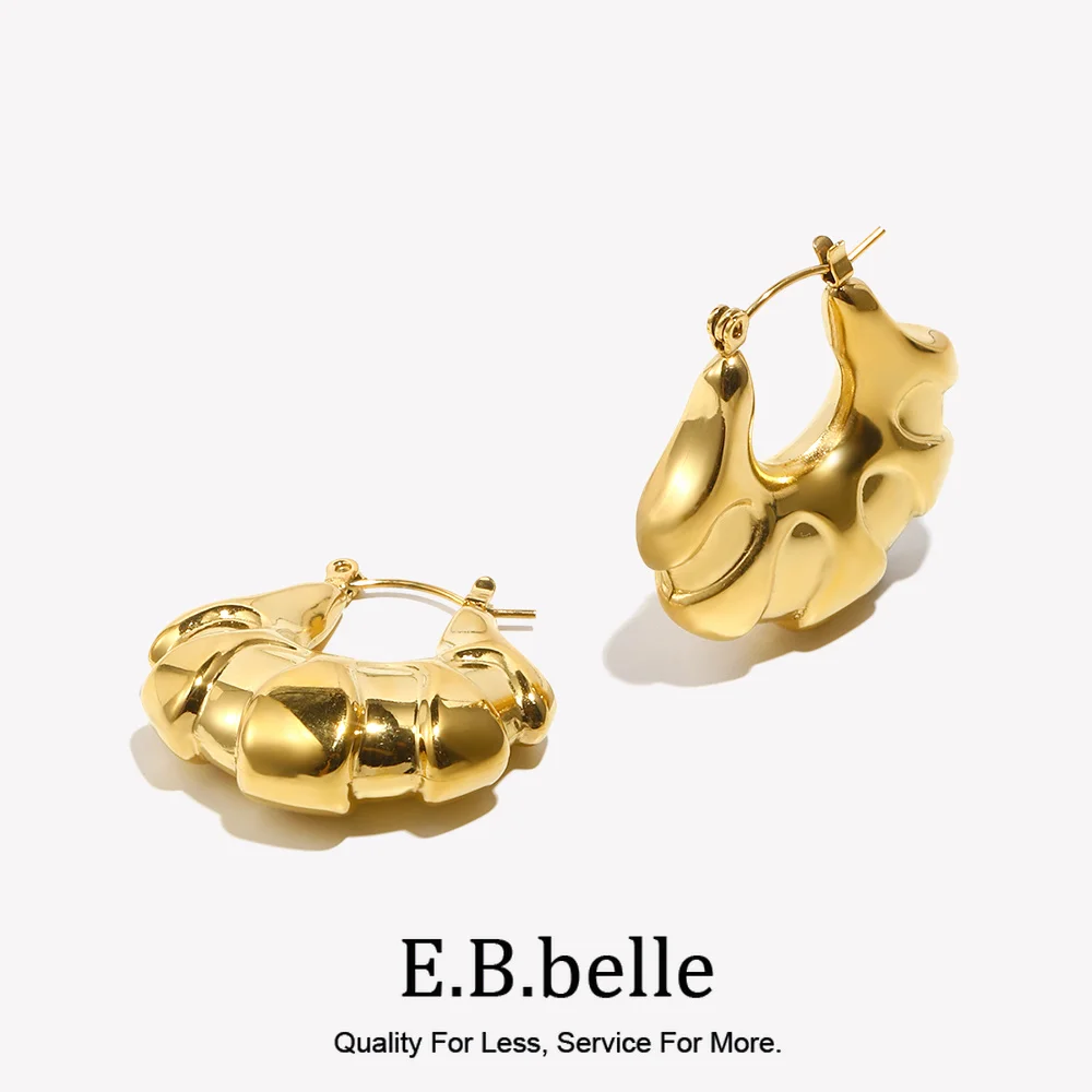 E.B.belle Trendy Special Purse Bag Shaped Gold Plated Light Weight Hoop Earrings For Woman Party Stainless Steel Earring Jewelry
