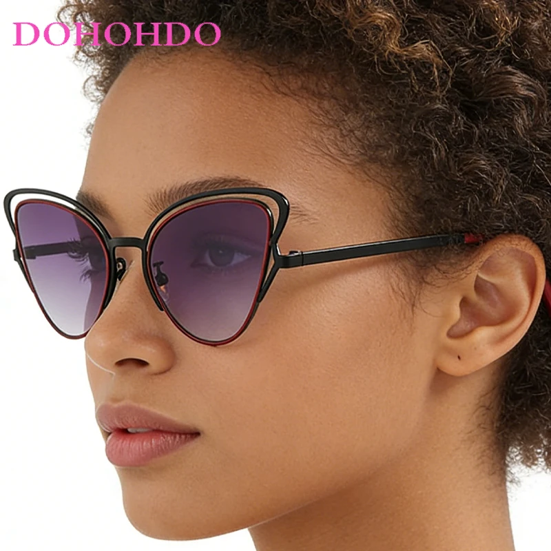 

Fashion Brand Designer Sun Glasses For Men Hollow Out Metal Cat Eye Women Sunglasses Party Summer Traveling Driving Shades UV400