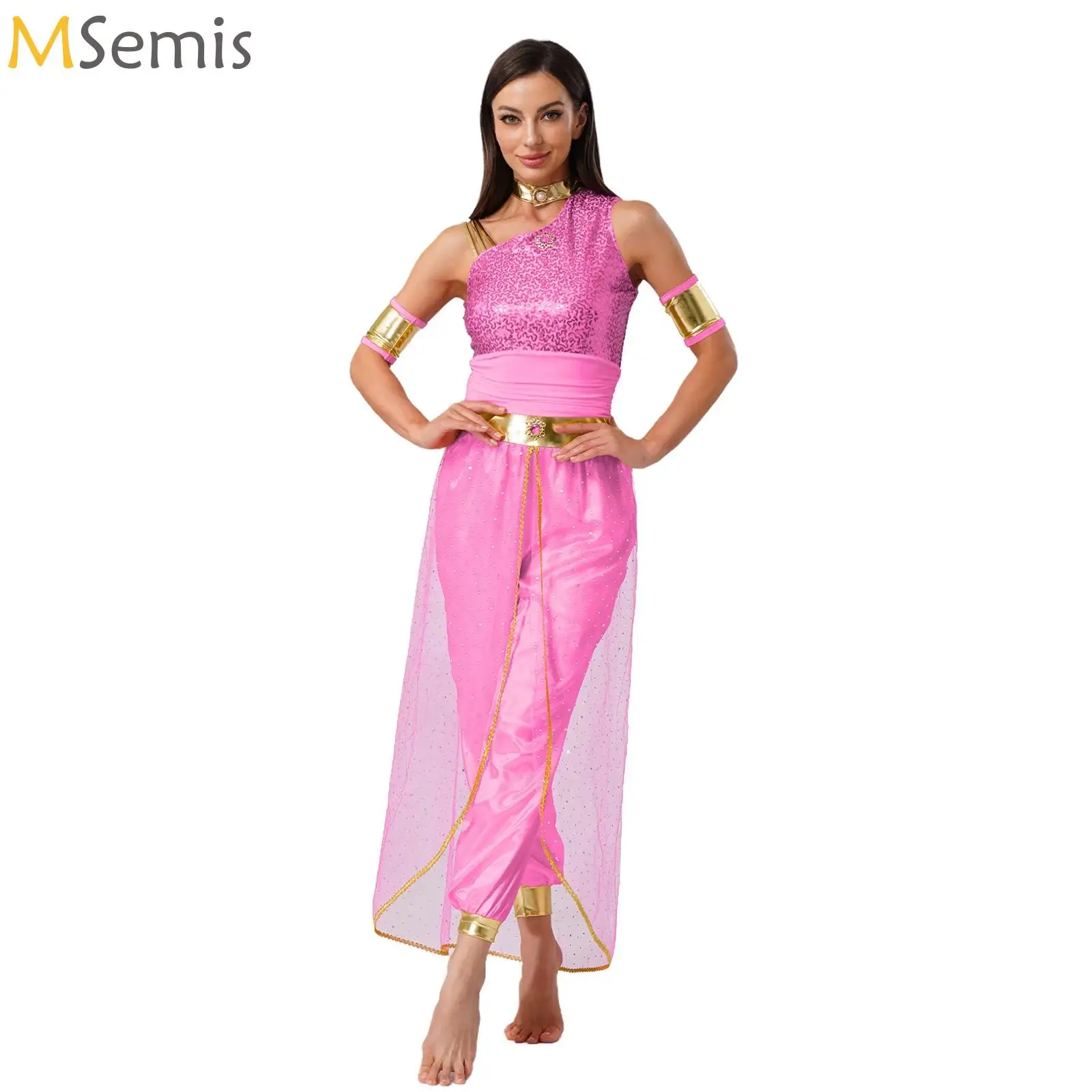 

Festival Arabian Princess Costumes Indian Dance Jasmines Costume Party Halloween Cosplay Jasmines Jumpsuit with Sleeves Outfits
