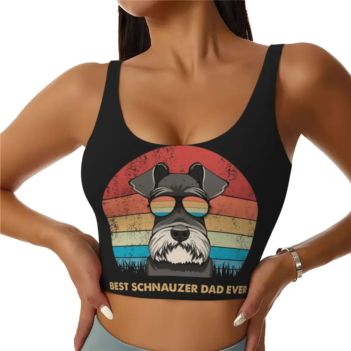 Custom Best Schnauzer Dad Ever Women Sports Bra High Impact Vest Gym Workout Yoga Crop Tank Tops