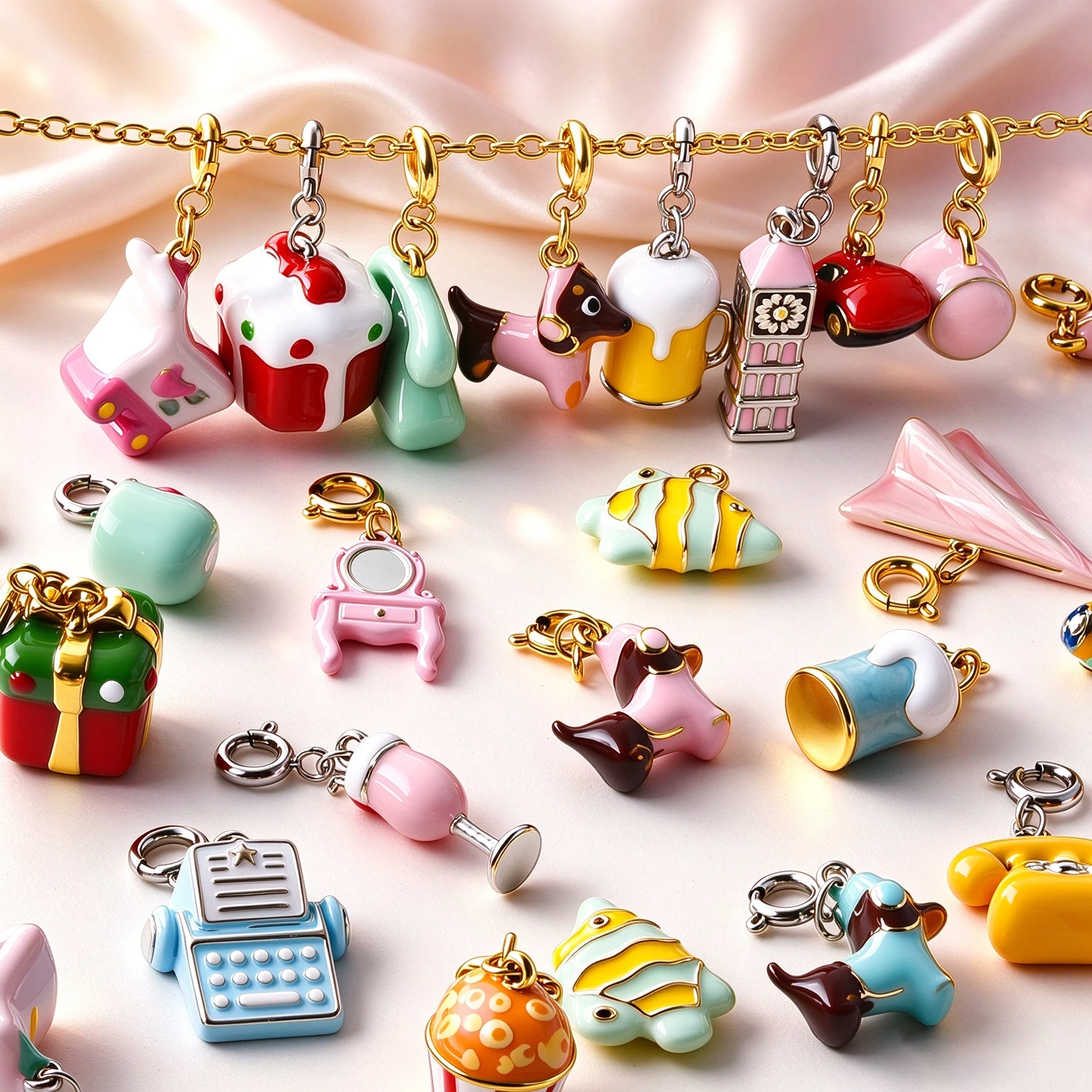 1Pc Dopamine Cute Cartoon Pet Dog Ancient Eiffel Towel DIY Bracelet Pendant Drinks Beer Cup Popcorn ﻿Pingente Jewelry Wholesale