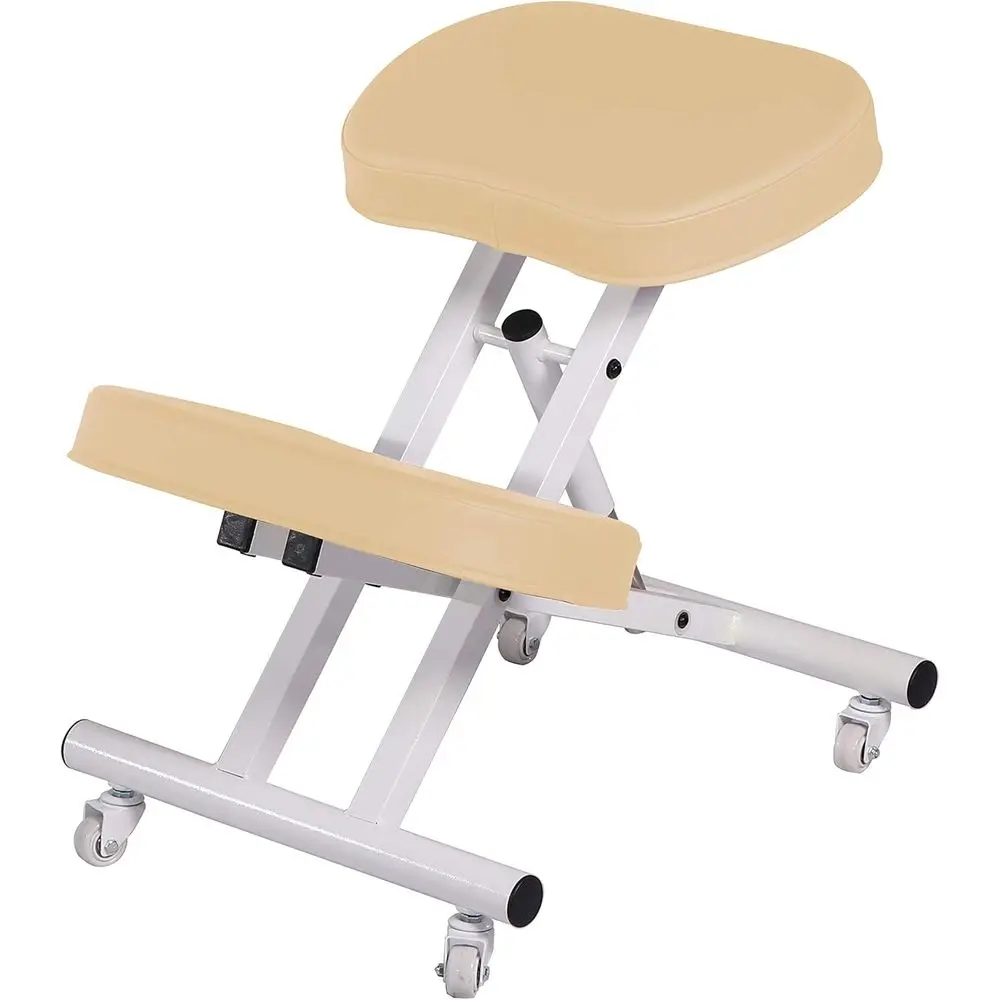 사무실용 등받이가 있는 인체공학적 스틸 접이식 자세교정 의자 - 크림색 무릎꿇이 의자