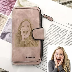 Ladies Personalized Photo Leather Wallet Women Personalized Custom Engraved Photo Wallet Gifts for Her Mom Mother's Day Gift
